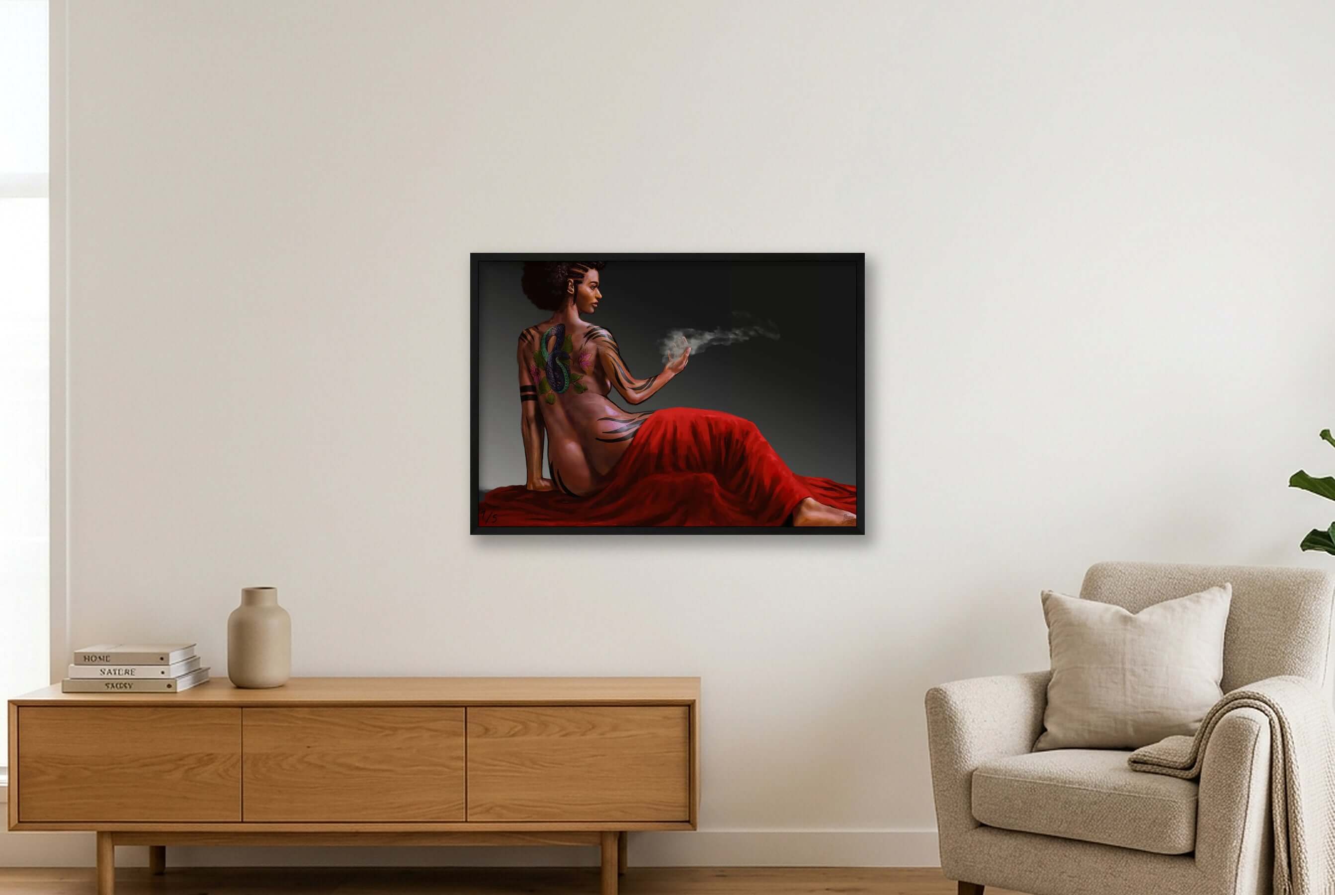 Serpent & Smoke – Tattooed Woman Fantasy Art Print