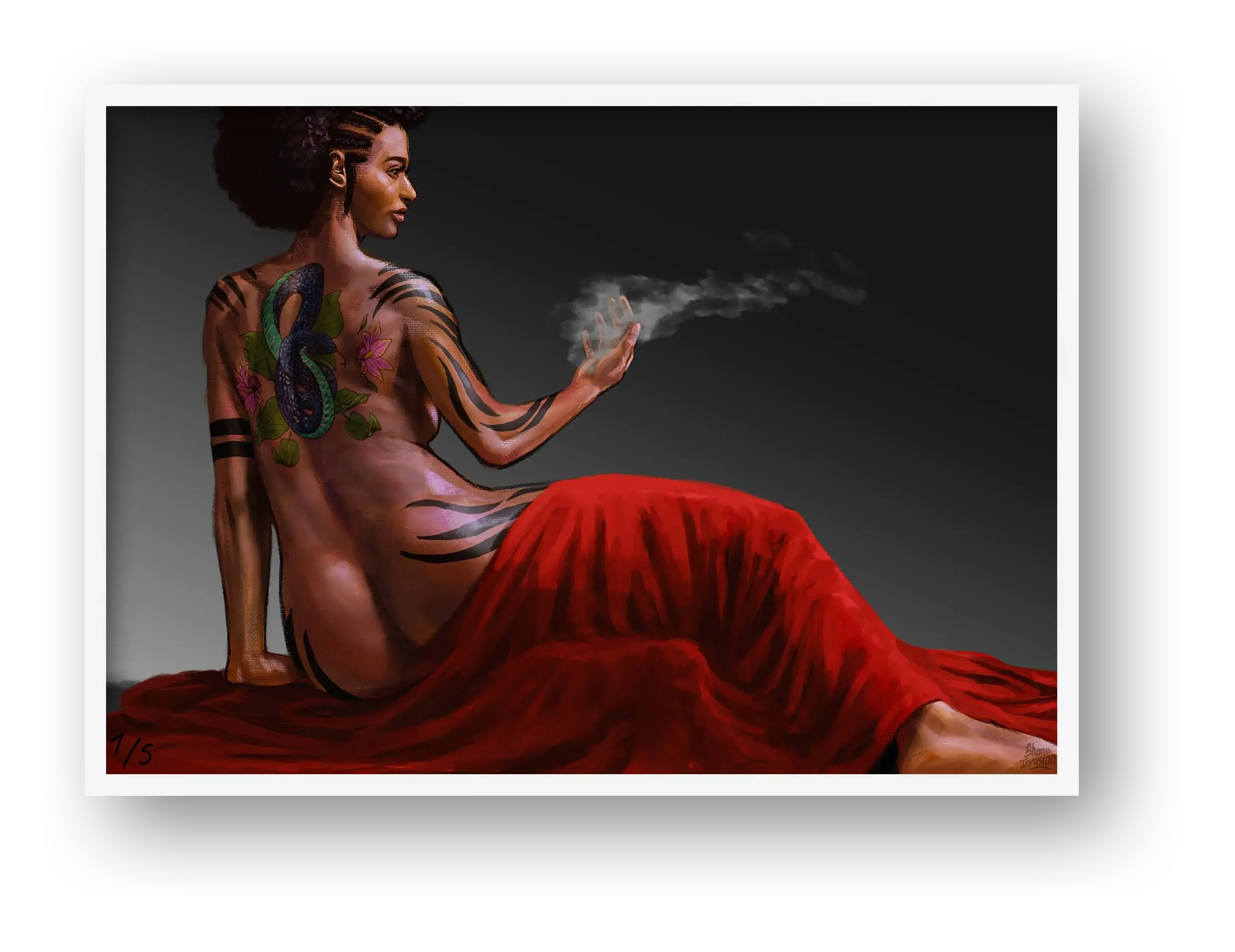 Serpent & Smoke – Tattooed Woman Fantasy Art Print