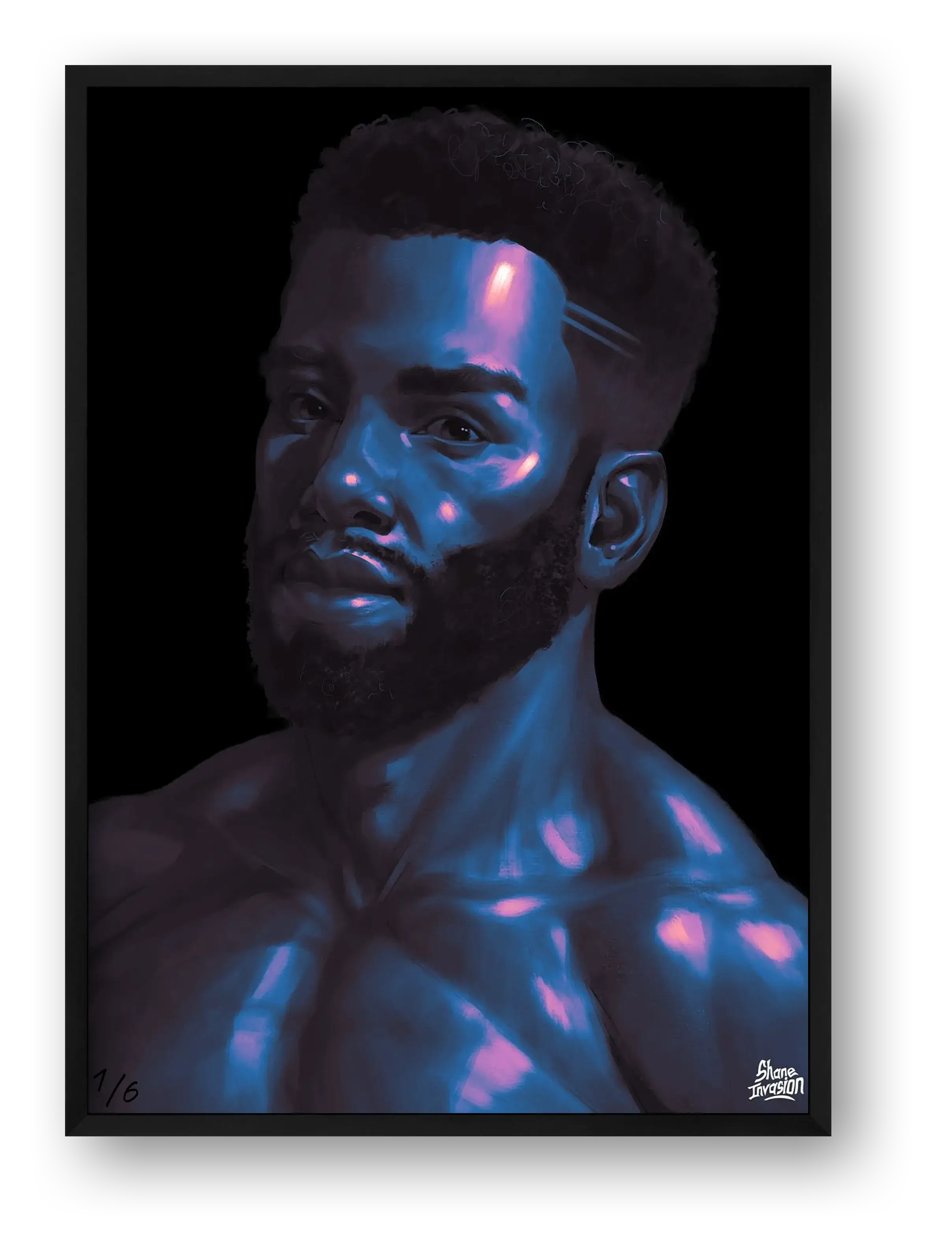Cyber Night Neon Blue & Purple Portrait | Shane Invasion Art
