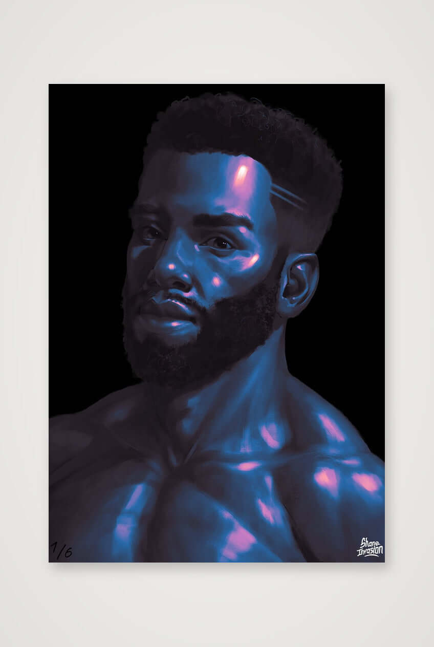 Cyber Night Neon Blue & Purple Portrait | Shane Invasion Art