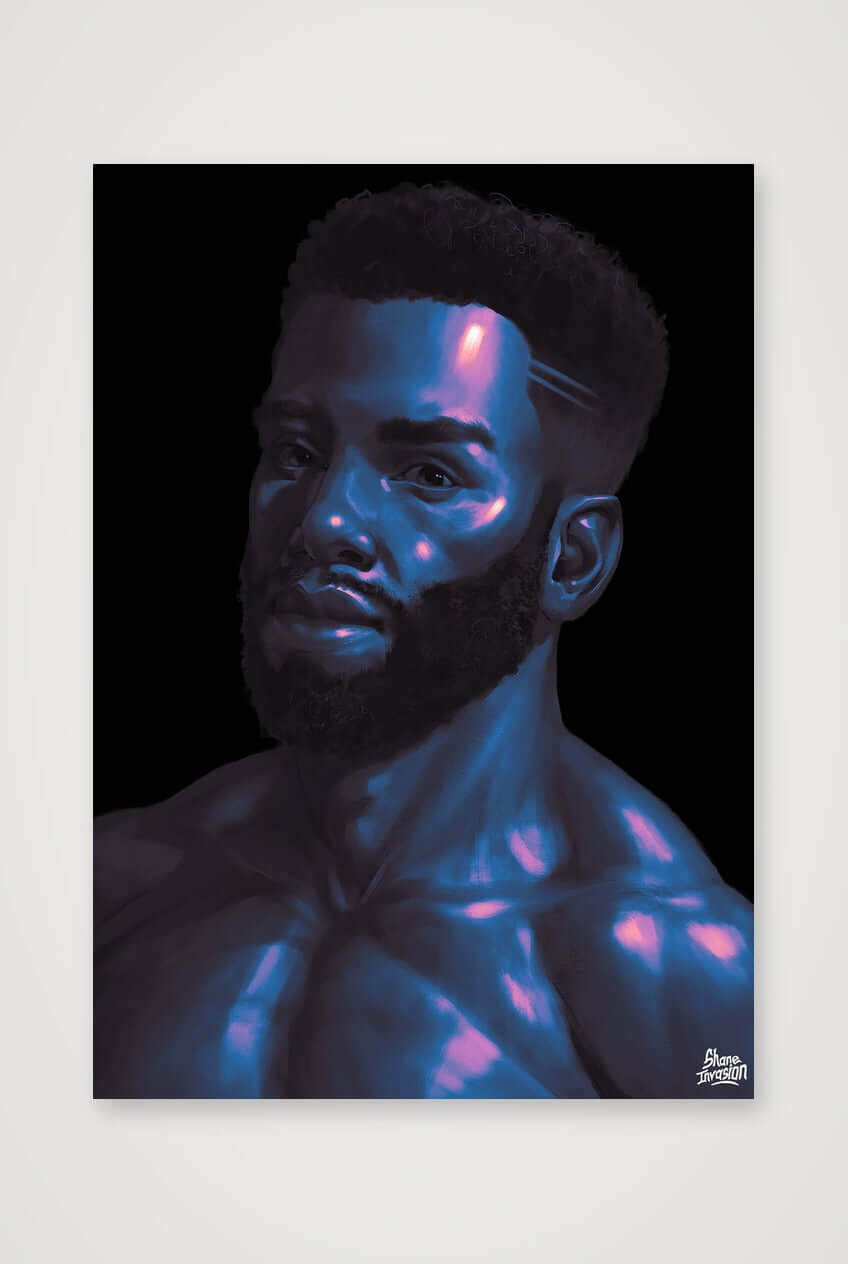 Cyber Night Neon Blue & Purple Portrait | Shane Invasion Art