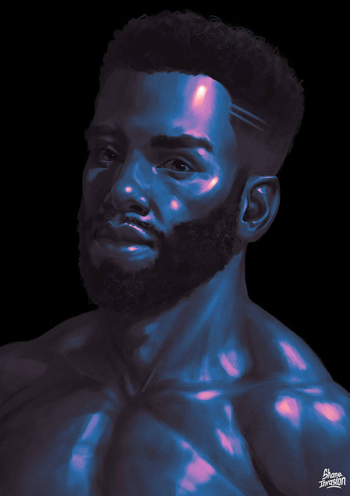 Cyber Night Neon Blue & Purple Portrait | Shane Invasion Art