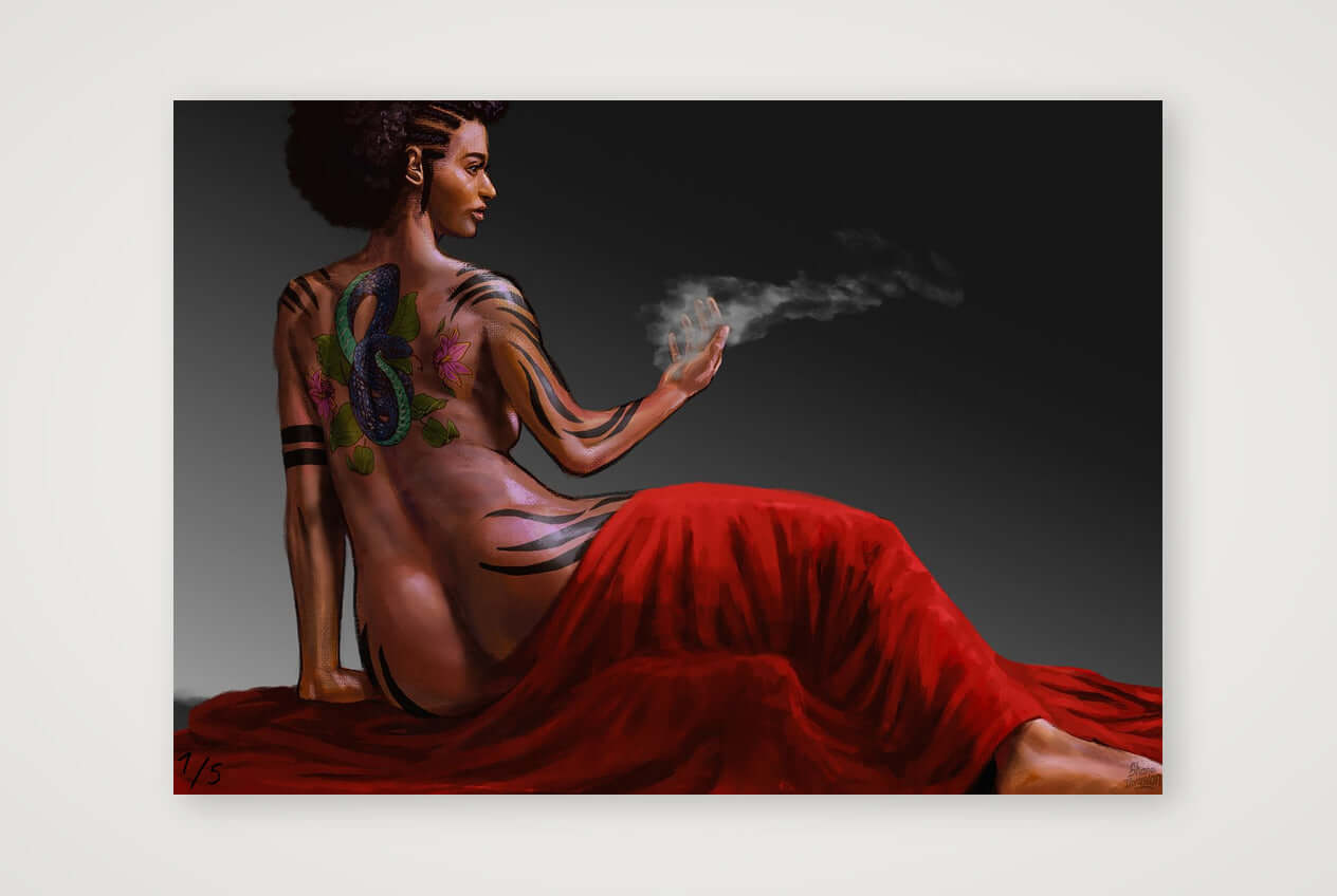 Serpent & Smoke – Tattooed Woman Fantasy Art Print